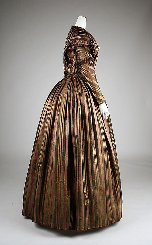 1842 Brown Silk Stripe Dress from the Met Museum 
