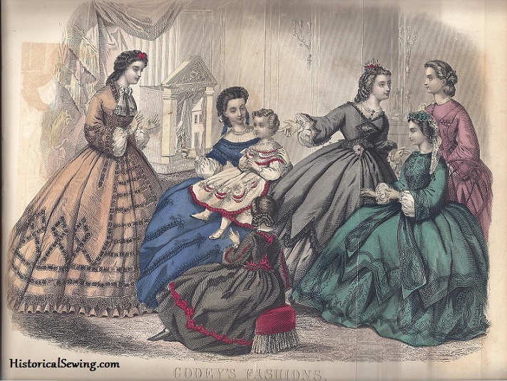 How to sit in a hoopskirt | HistoricalSewing.com 1863 October Godey's Lady's Book