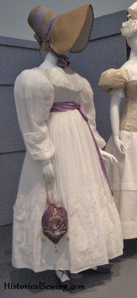 c.1830 Muslin Dress with Purple Silk Reticule