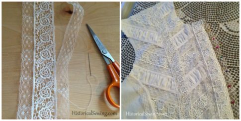 1880 Vanilla Dressing Gown|Adding lace to front placket