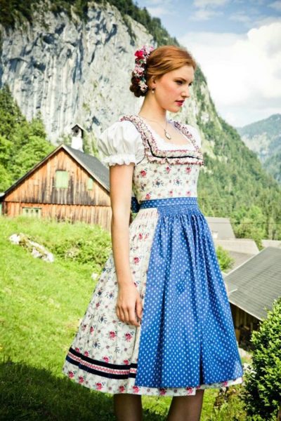 Exclusive Dirndl 2 pcs Sigrun Traditional Dress with Decorative Ruffles and Dirndl Apron in red for Oktoberfest Carnival 