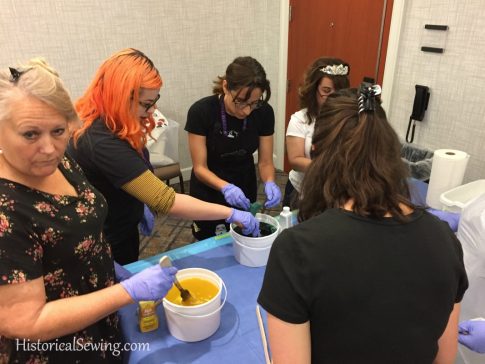 Dyeing fabric swatches at Costume College 2018