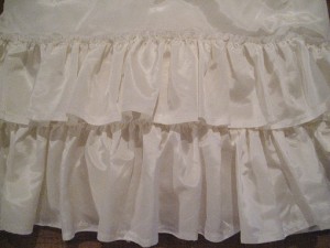 Gathered ruffles on a poly taffeta petticoat