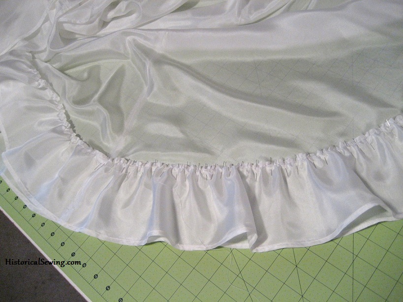 Pinning Ruffle onto 1905 Foundation Skirt
