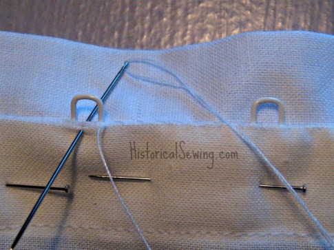 Attaching Hooks & Eyes to the edge of a Bodice – Historical Sewing
